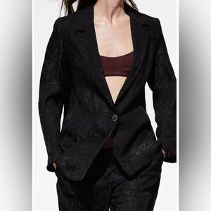 Zara Women's Textured Black Blazer Organza